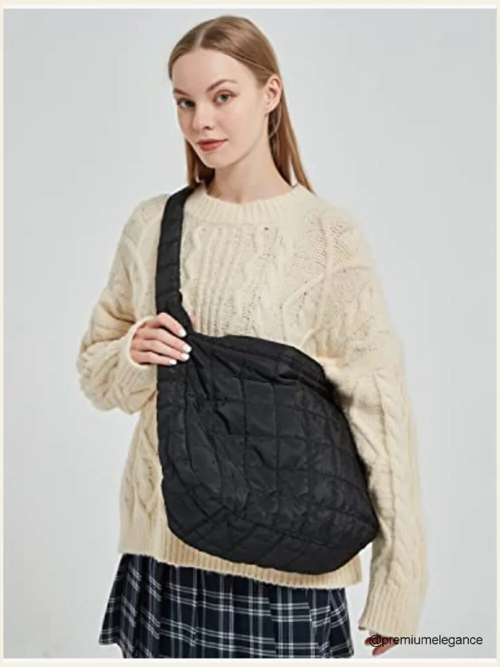 Large Quilted Nylon Hobo Tote Shoulder Bag Puffer Purse